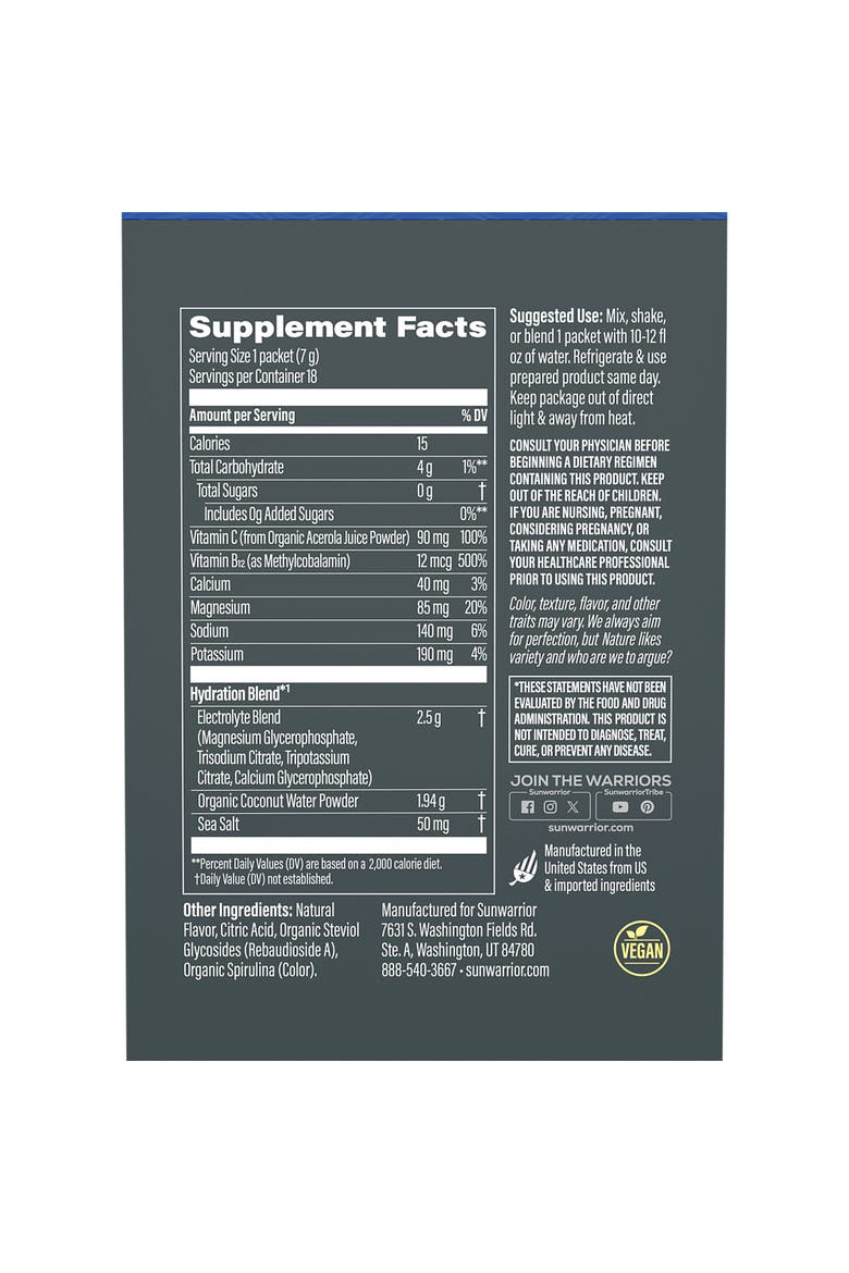Active Hydration Electrolyte Powder Sticks, 126g, 18ct, Alternate, color, Blue Raspberry