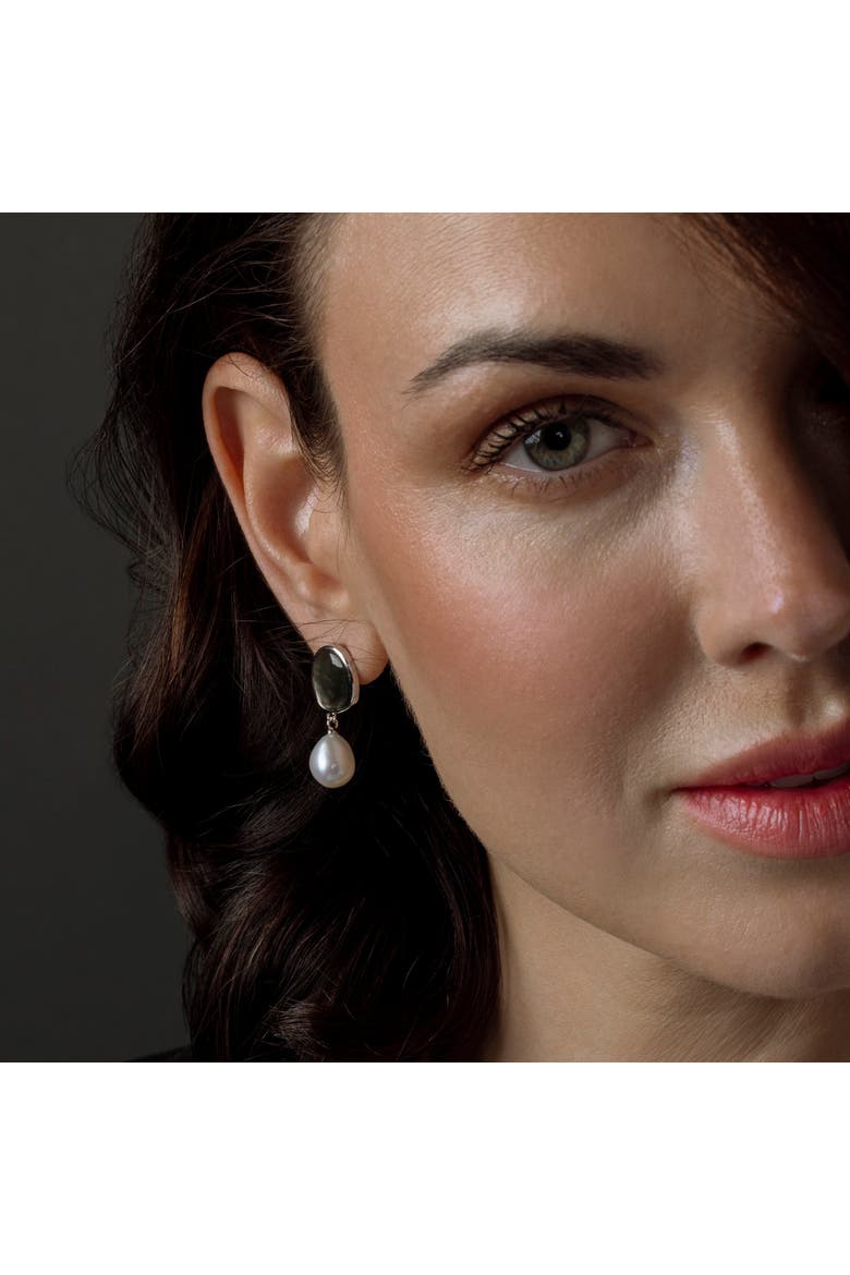 White Freshwater Pearl & Black Mother of Pearl Nina Earrings, Alternate, color, Sterling Silver