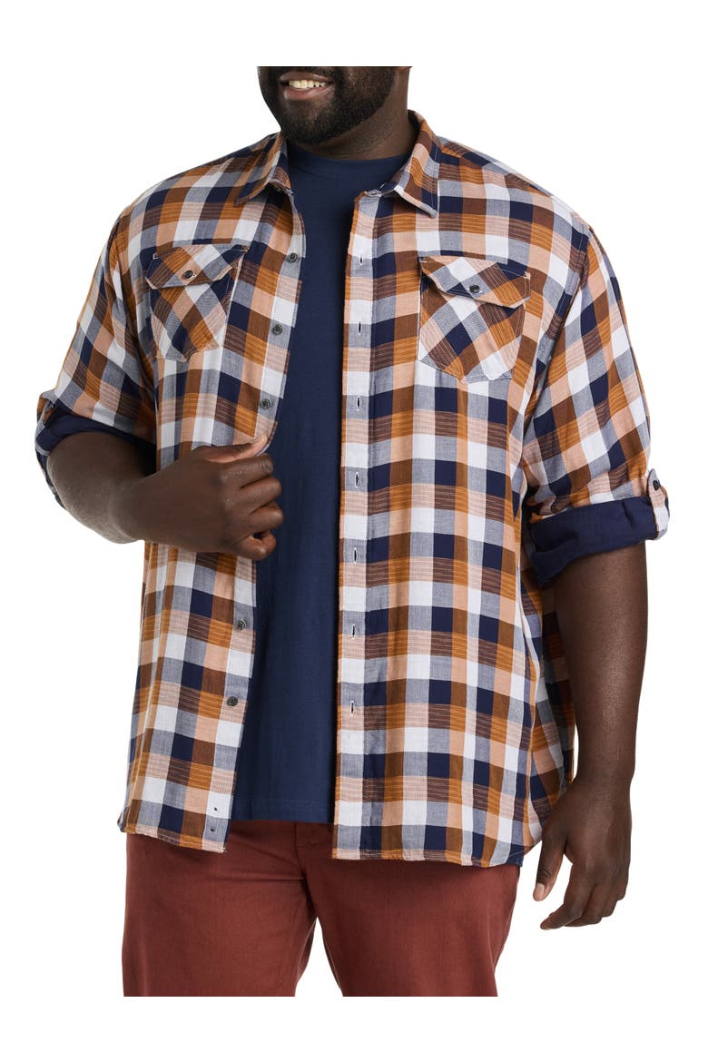 Plaid Rolled-Sleeve Sport Shirt, Main, color, NAVY-GLAZED GINGER