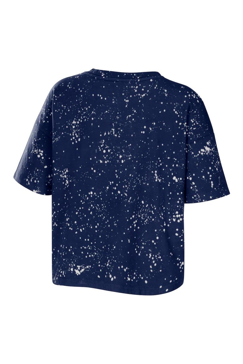 Women's WEAR by Erin Andrews Navy Penn State Nittany Lions Bleach Wash Splatter Cropped Notch Neck T-Shirt, Alternate, color, Gray
