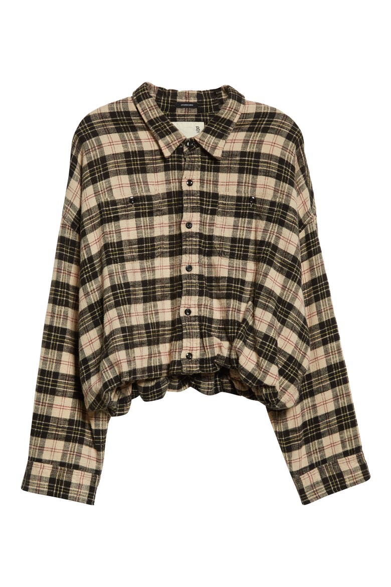 Oversize Plaid Gathered Hem Work Shirt, Alternate, color, BEIGE/ BLACK PLAID