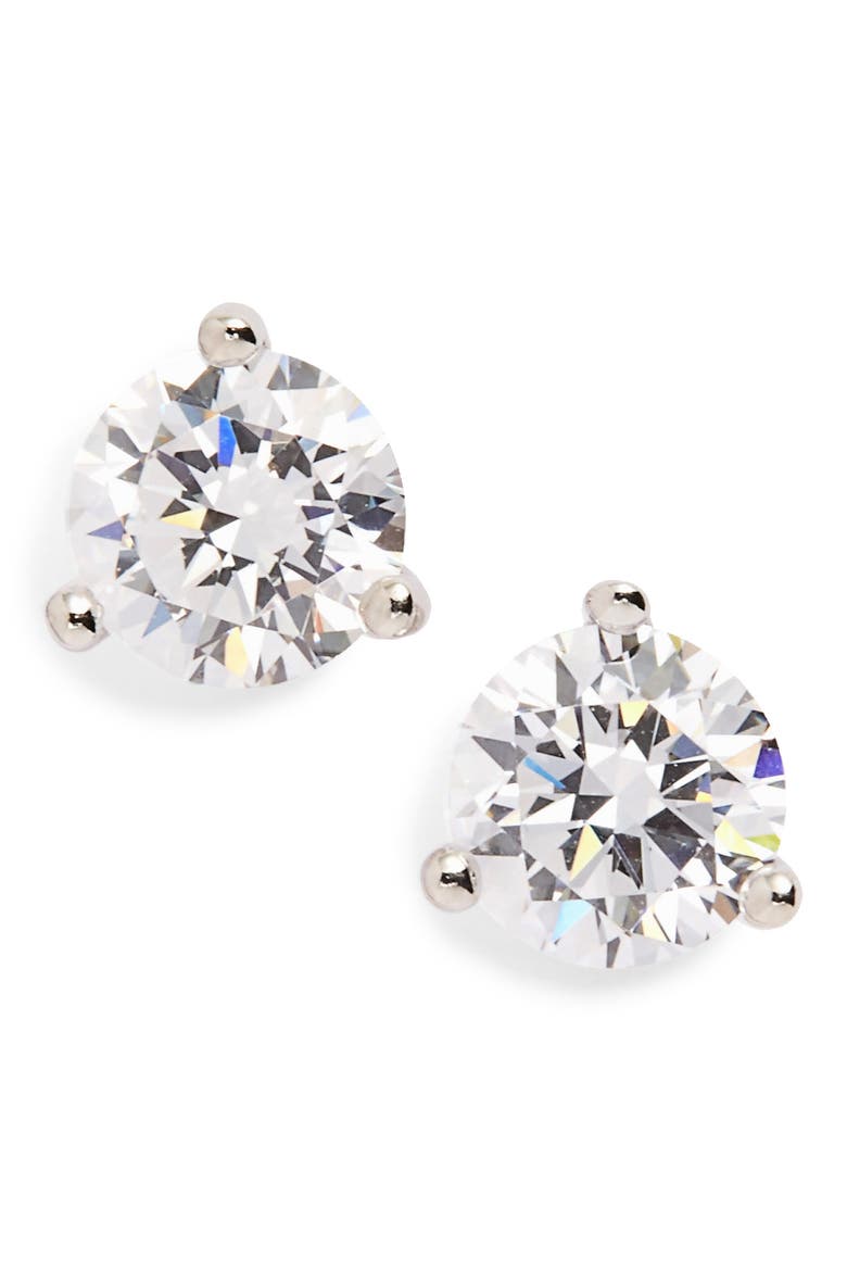 Gift Boxed Cubic Zirconia Stud Earrings - 1.0ct., Main, color, PLATINUM