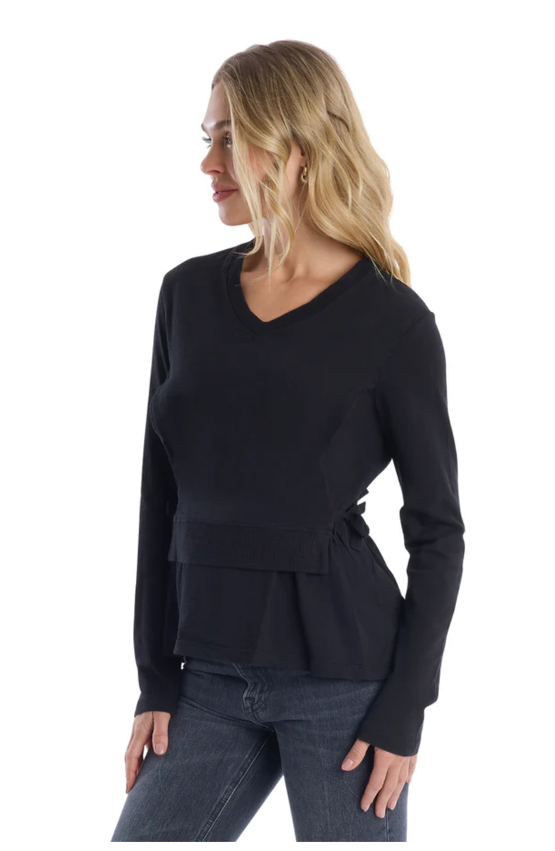 WILT Clothing Mixed Media Double Layer Effect V-Neck Tee, Alternate, color, Black