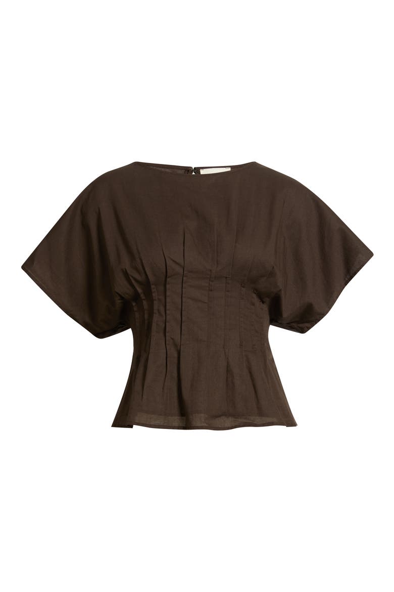 Simone Pleated Linen Blend Blouse, Main, color, CHOCOLATE BROWN
