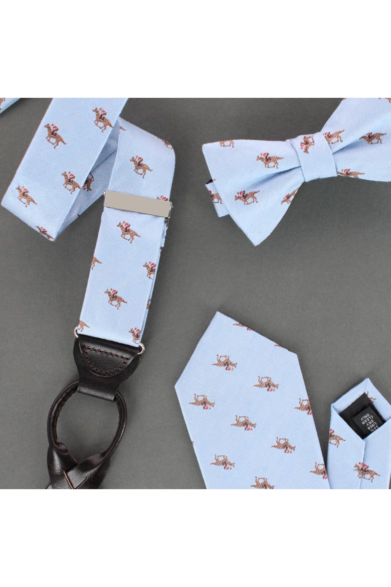 Down The Stretch Racehorse Linen Blend Button End Suspenders, Alternate, color, Light Blue