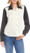 Karen Kane Colorblock Satin Button-Up Shirt