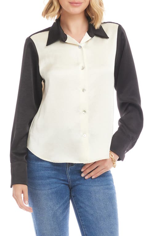 Karen Kane Colorblock Satin Button-up Shirt In White