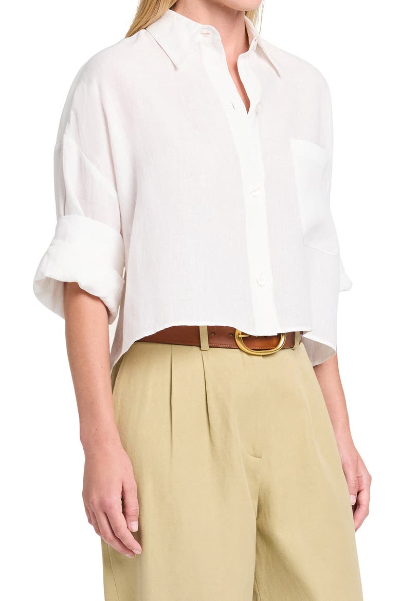 Next Ex Crop Linen Button-Up Shirt, Alternate, color, WHITE