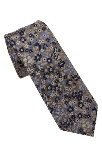 Ben Sherman Floral Jacquard Slim Tie In Brown