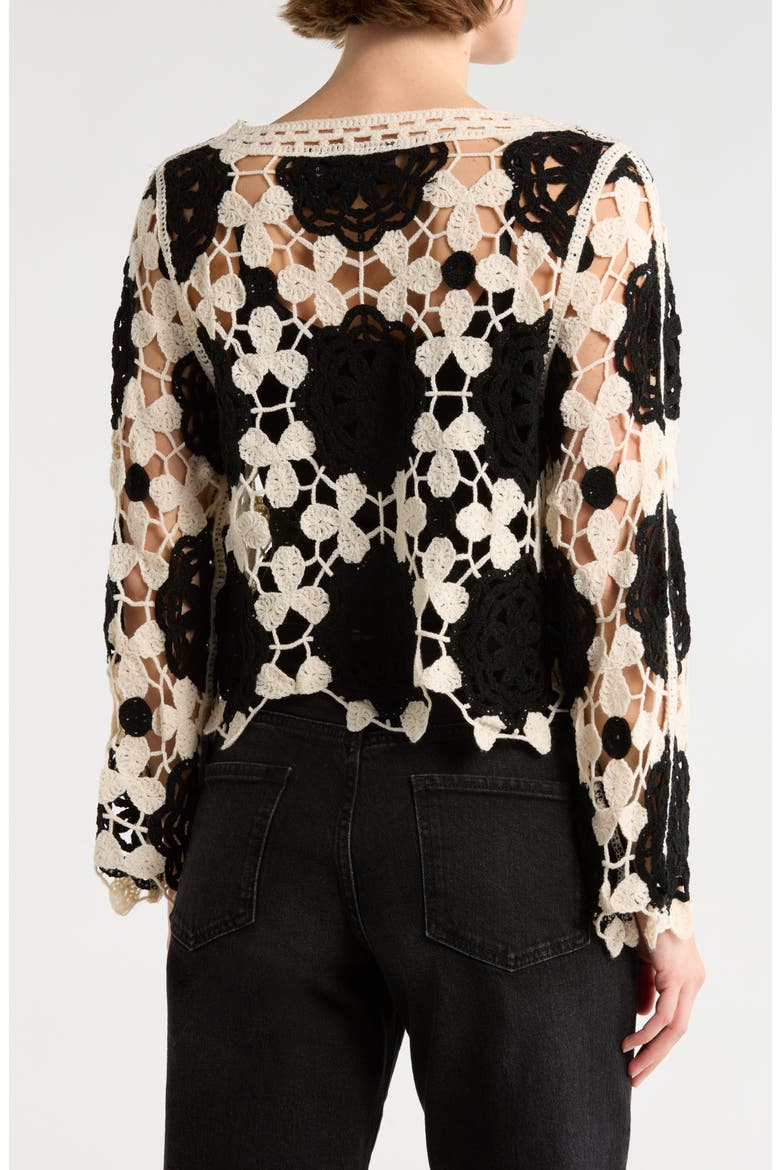 Crochet Lace Top, Alternate, color, NATURAL/ BLACK