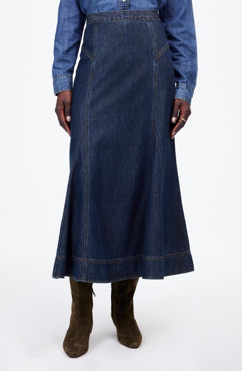 Airy Denim Midi Circle Skirt