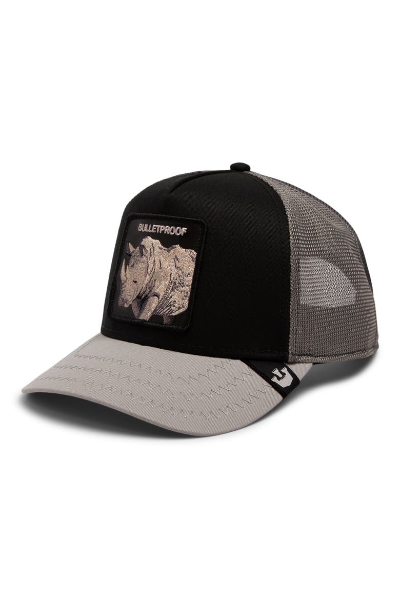 Bulletproof Rhono Patch Snapback Trucker Hat, Main, color, ONYX