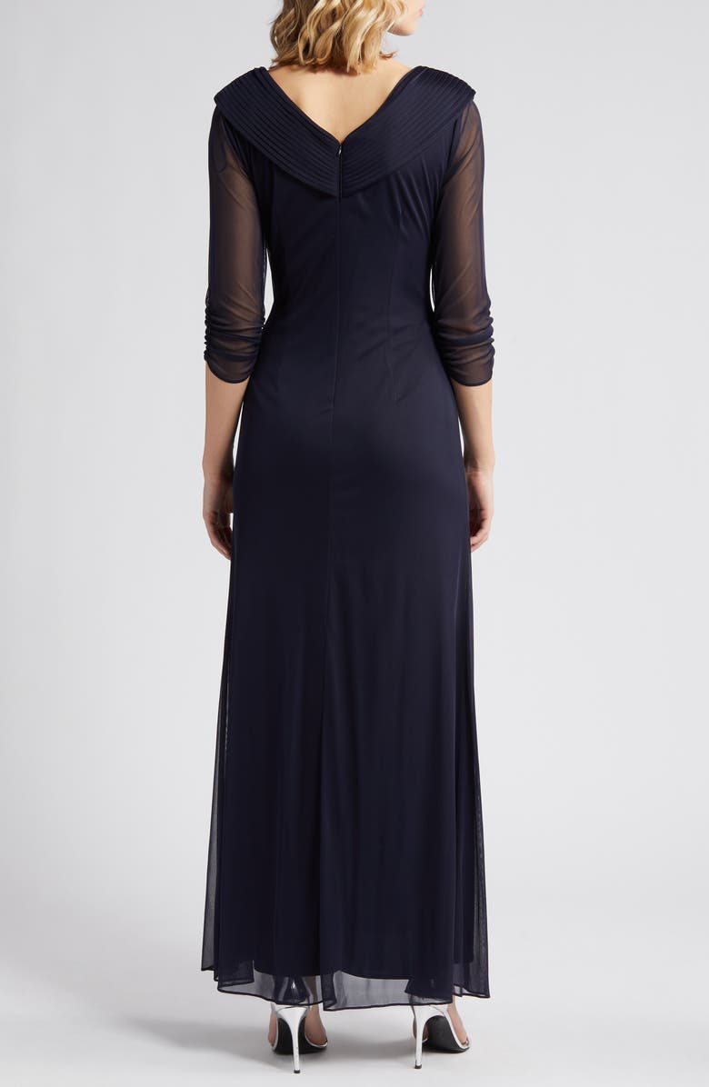 Alex Evenings Pleated Portrait Collar Chiffon Gown, Alternate, color, 