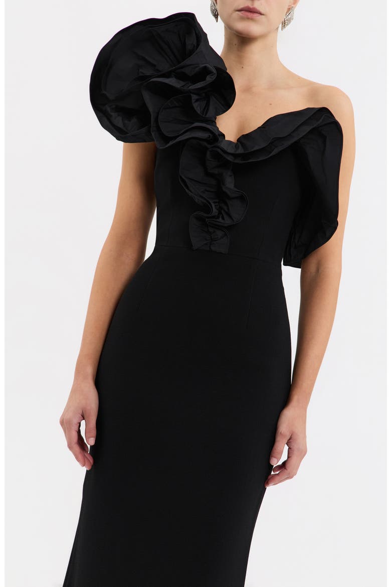 Ella Ruffle Neck Gown, Alternate, color, BLACK