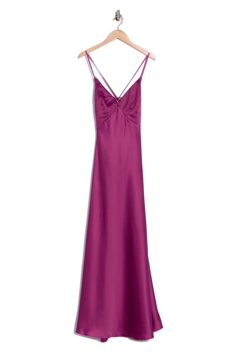 Tie Back Satin Midi Dress, Alternate, color, EGGPLANT