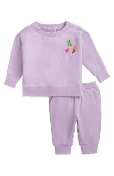 Fair Orchid Brushed Fleece Magnetic Sweatshirt & Sweatpants Set (Baby)