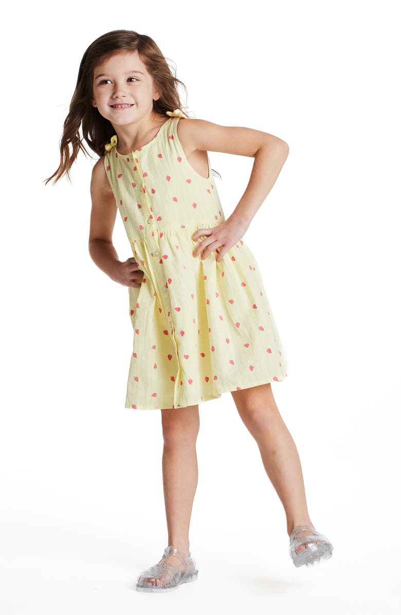 Andy & Evan Kids' Strawberry Sleeveless Button-Up Dress, Alternate, color, Yellow Stripe