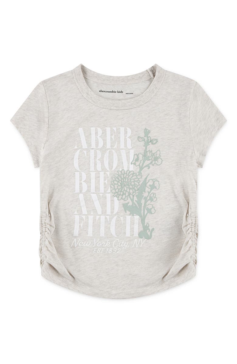 abercrombie kids Kids' Ruched Cotton Blend Graphic T-Shirt, Main, color, Oatmeal Heather