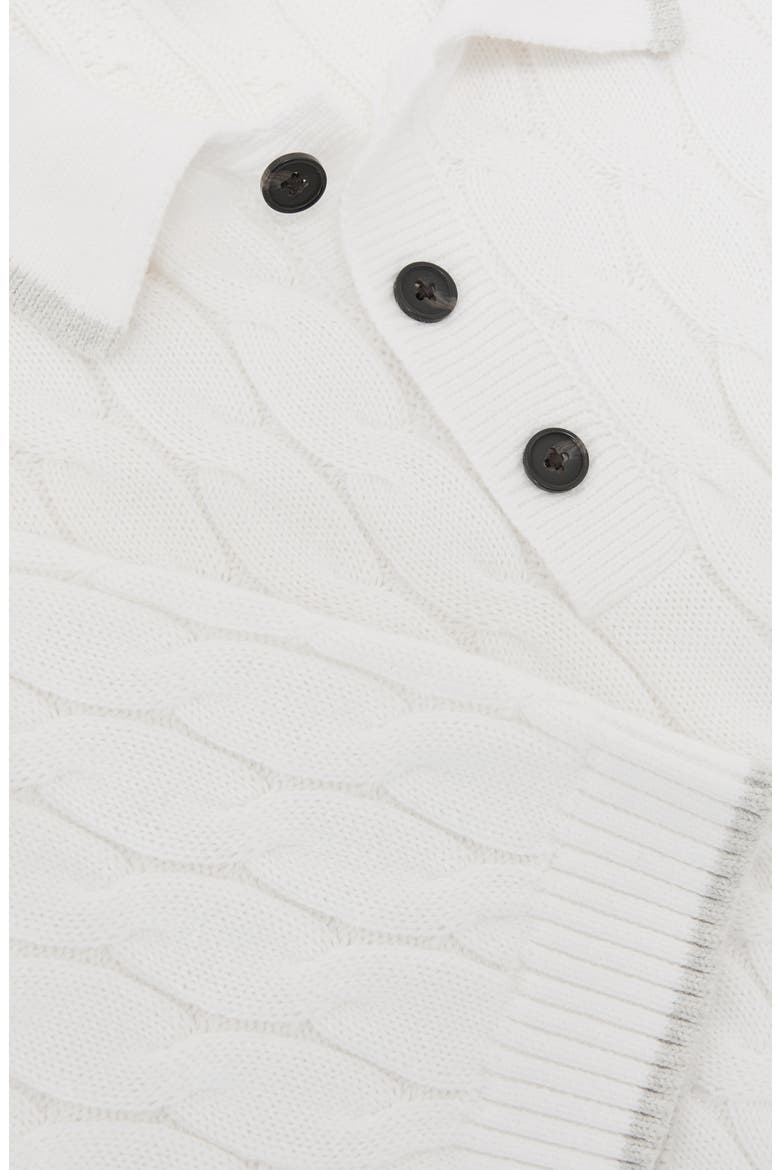 Denby Cable Knit Polo, Alternate, color, WHITE/ SOFT GREY