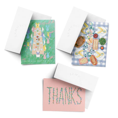 Easter/Spring Assorted Greeting Card Pack (3ct) "All About The Peeps, Easter Brunch, Thanks Pink"