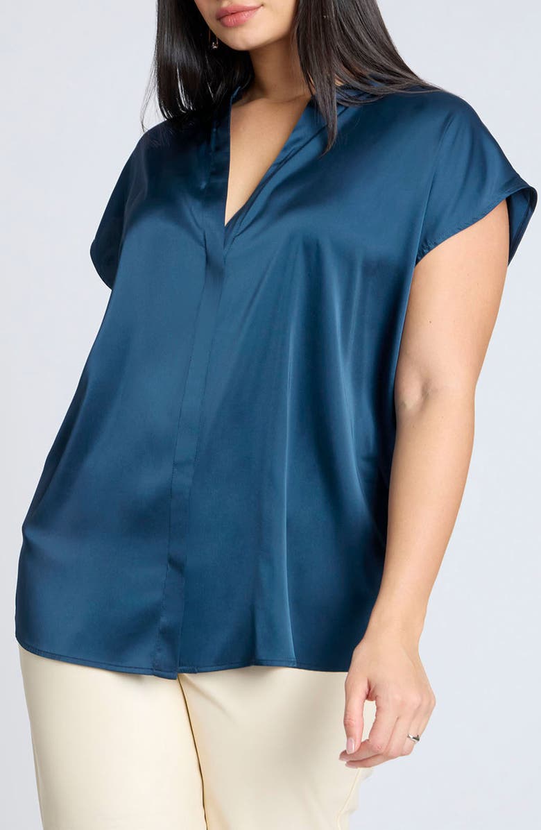 ELOQUII Split Neck Satin Top, Main, color, 
