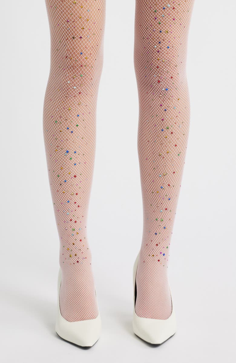 HIGH HEEL JUNGLE Glitter Fishnet Tights, Alternate, color, Pink