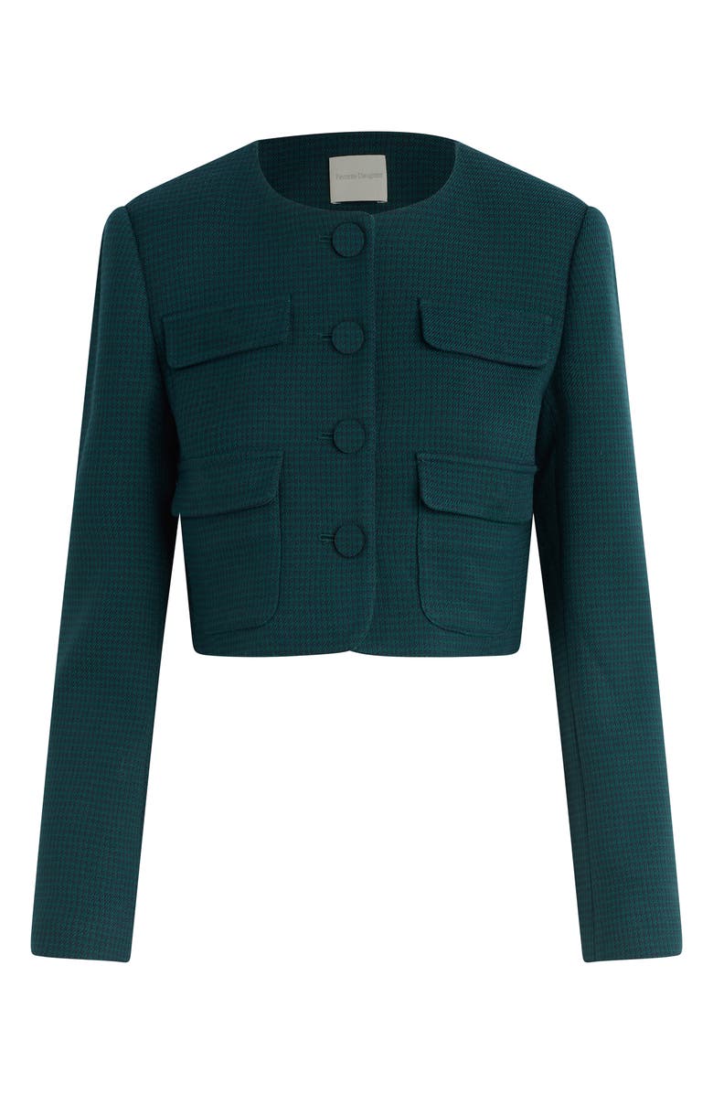 Favorite Daughter The Emily Houndstooth Crop Jacket, Alternate, color, Juniper Houndstoot