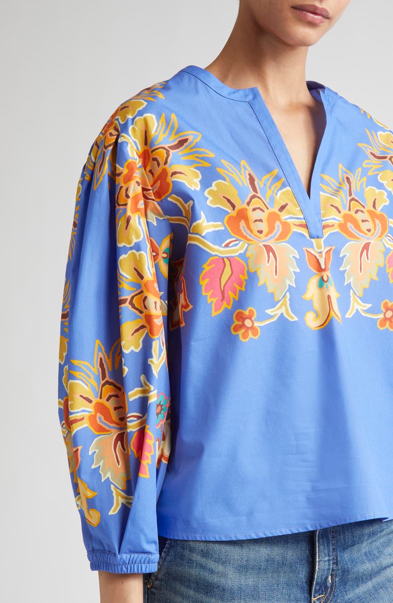 Etro Placed Paisley Cotton Top, Alternate, color, Printed Azure Base