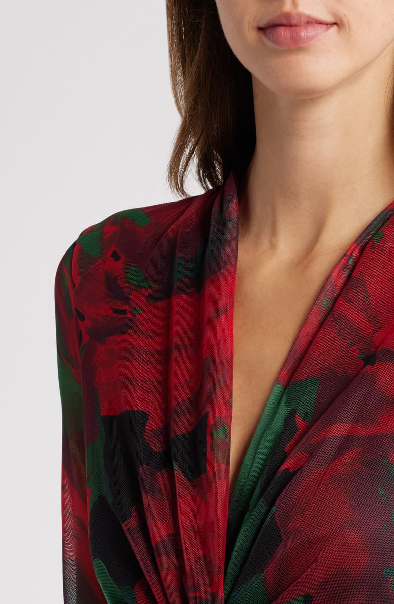 Anne Klein Floral Front Twist Long Sleeve Maxi Dress, Alternate, color,