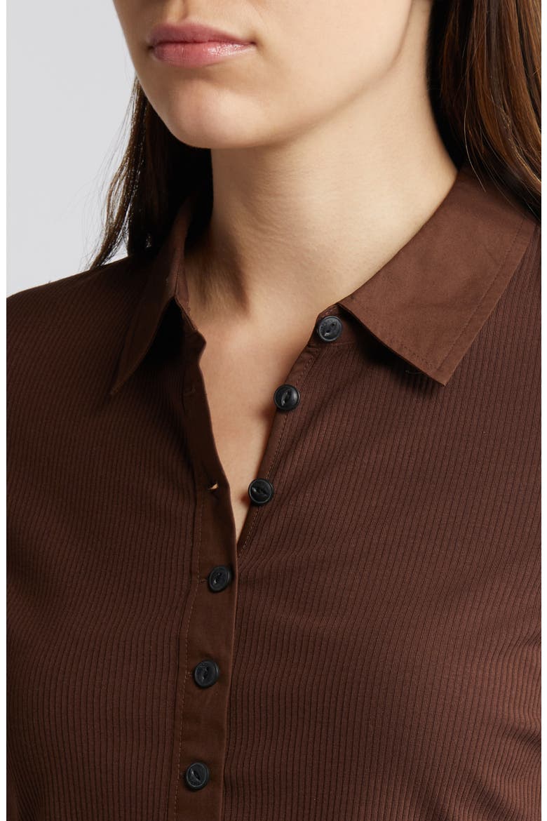 Mixed Media Rib Polo, Alternate, color, CHOCOLATE