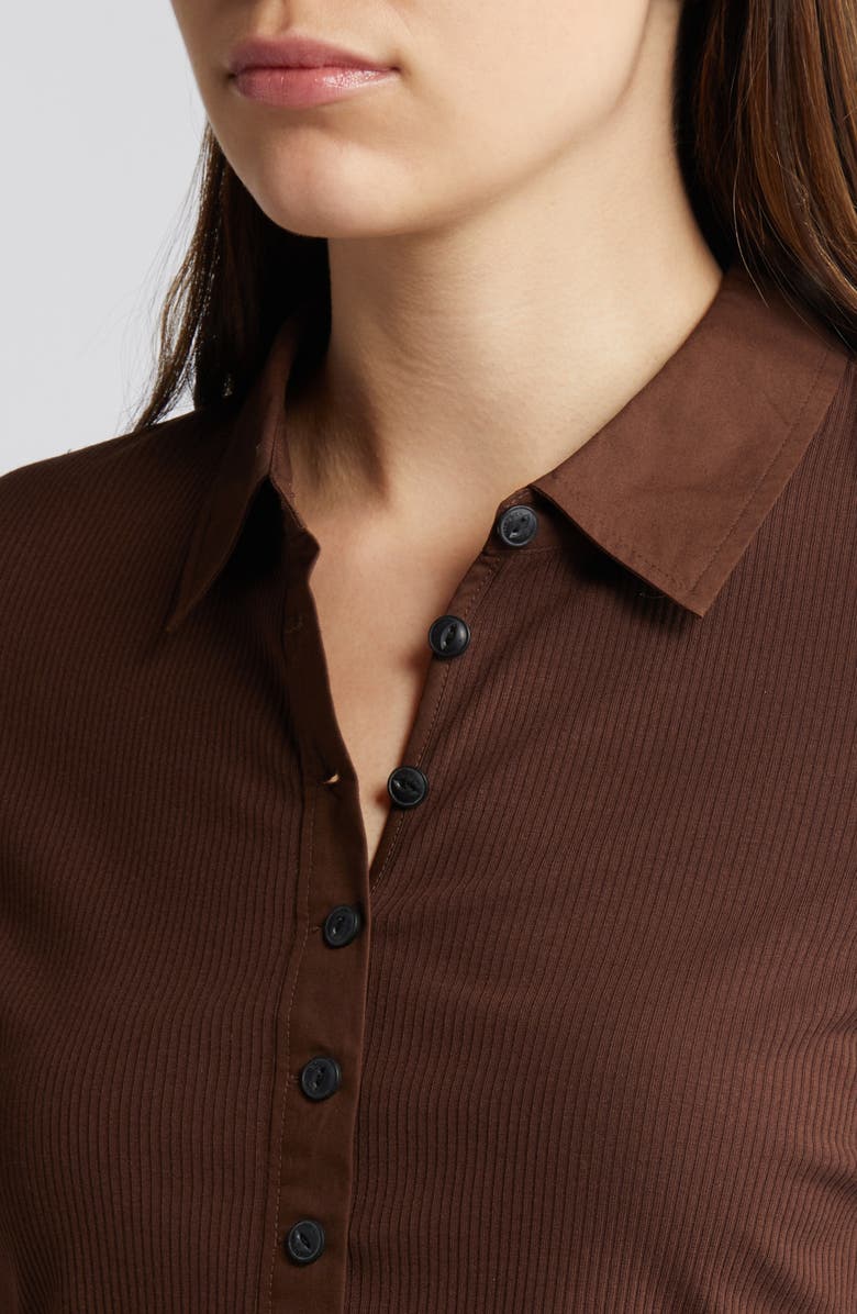 rag & bone Mixed Media Rib Polo, Alternate, color, Chocolate