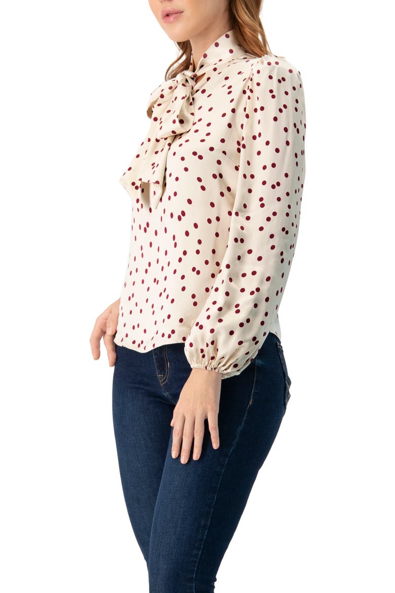 Long Sleeve Polka Dot Blouse with Neck Tie, Alternate, color, Ivory