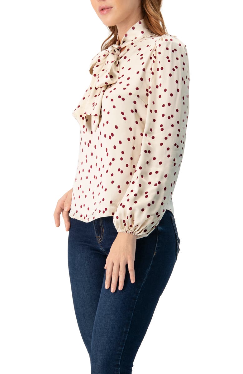 IVONNE Long Sleeve Polka Dot Blouse with Neck Tie, Alternate, color, Ivory