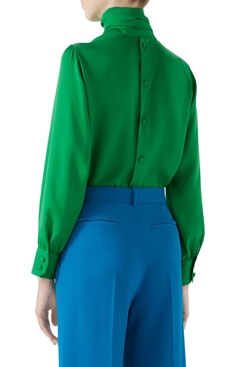 Silk Tie Neck Blouse, Alternate, color, TROPICAL GREEN