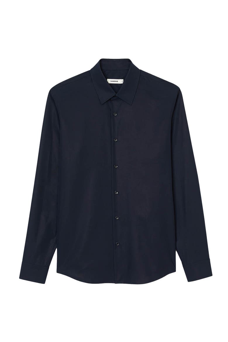 Fitted stretch cotton shirt, Alternate, color, Navy blue