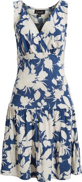 Connected Apparel Print Wrap Front Flare Dress