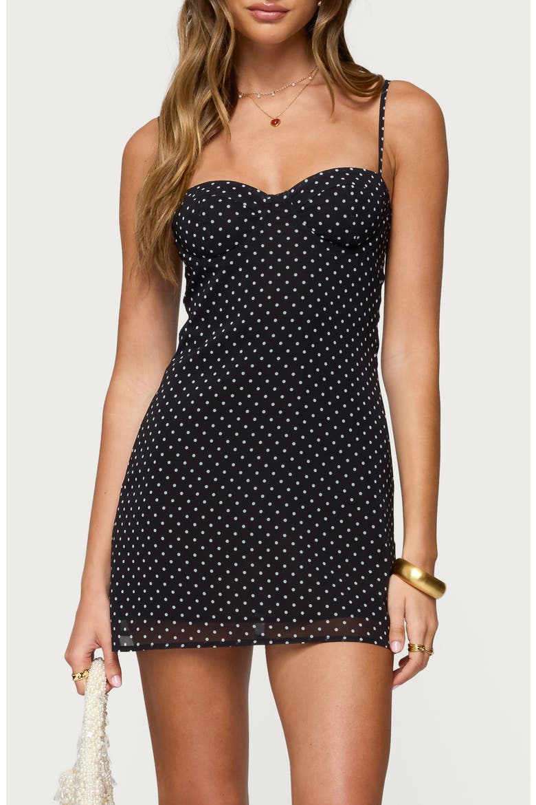 Polka Dot Chiffon Minidress, Main, color, BLACK