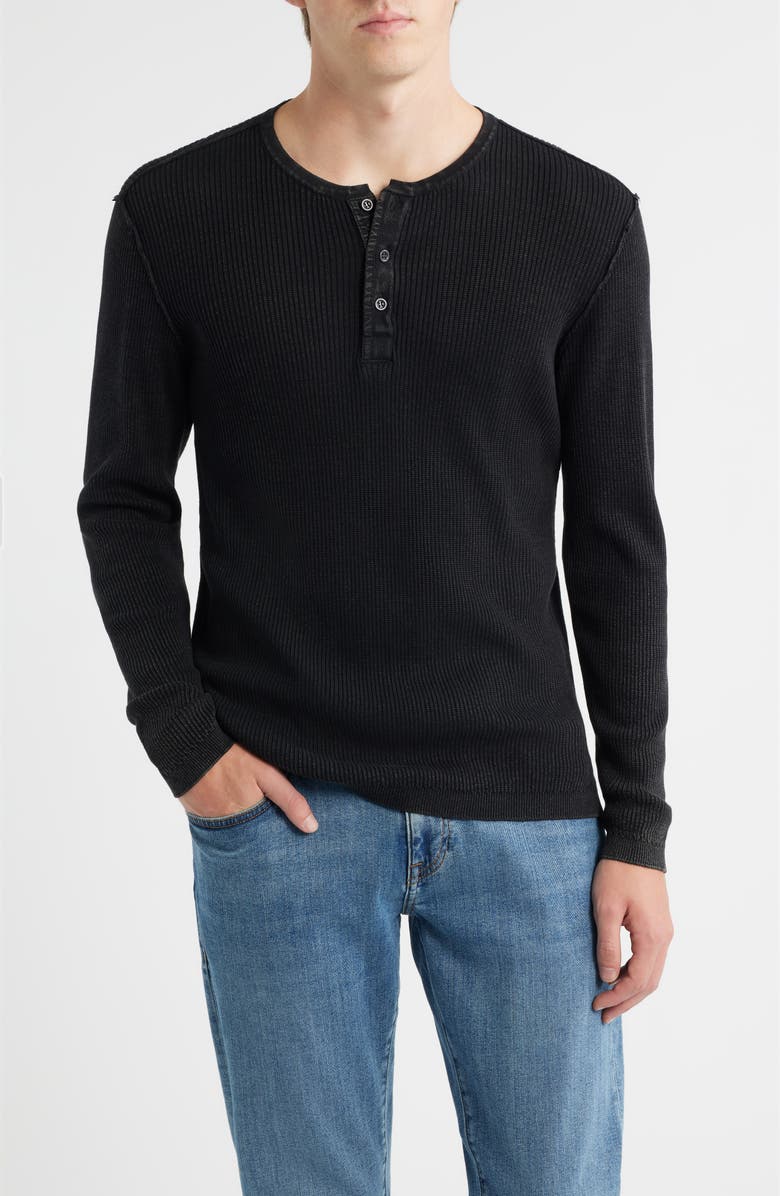 Schott NYC Stonewash Cotton Henley Sweater, Main, color, Black