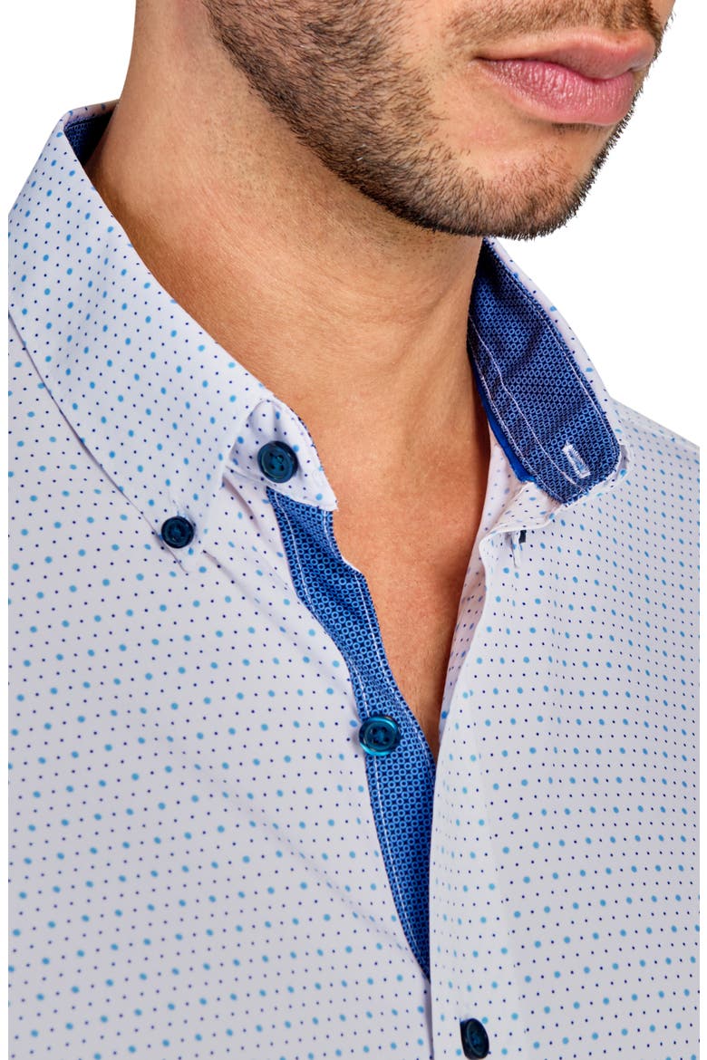 Slim Fit Microdot Short Sleeve 4-Way Stretch Performance Button-Down Shirt, Alternate, color, WHITE