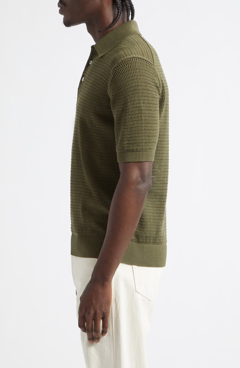Drake's Cotton Mesh Polo Sweater, Alternate, color, Olive