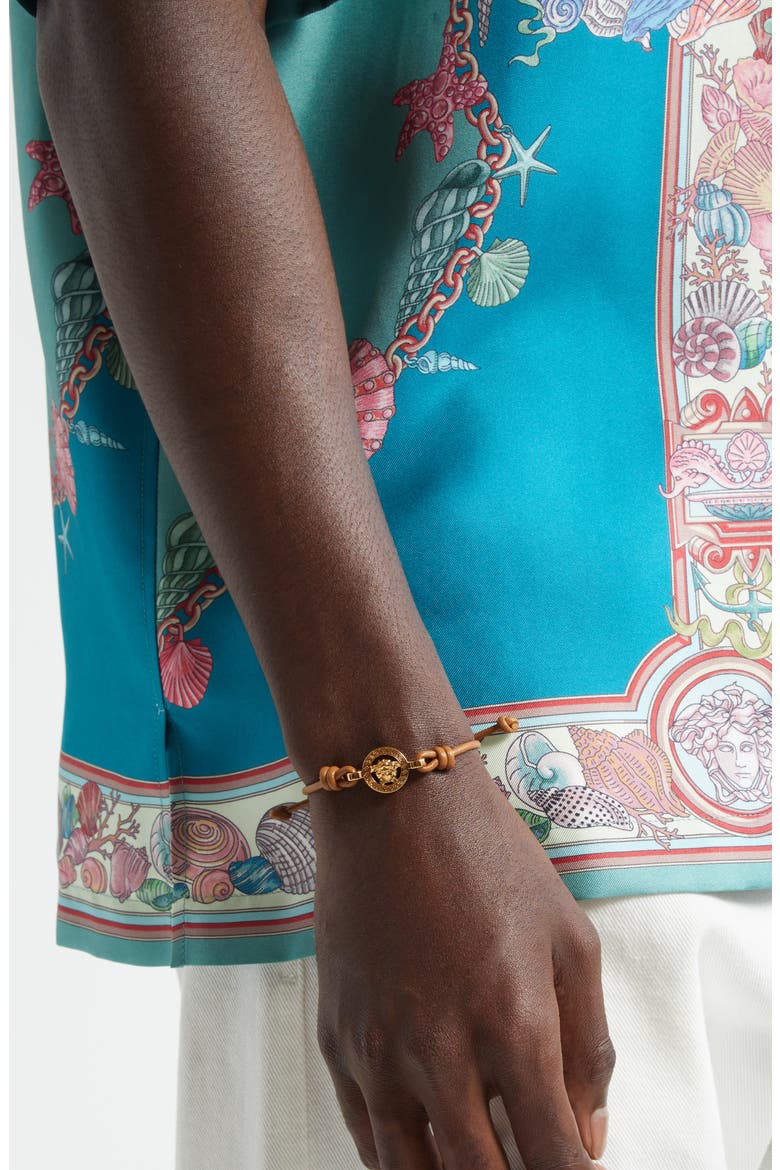 Medusa Leather Bracelet, Alternate, color, NATURAL-VERSACE GOLD