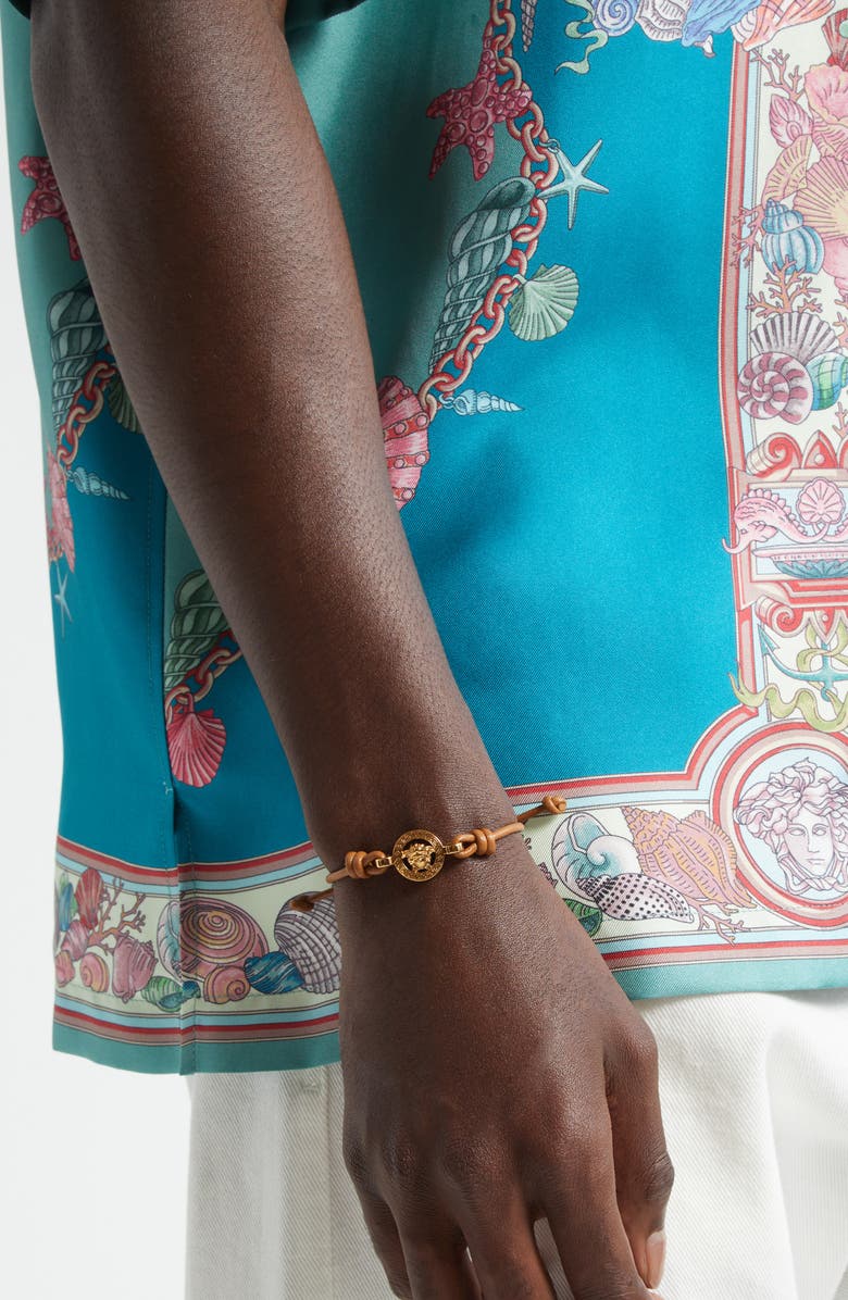 Versace Medusa Leather Bracelet, Alternate, color, Natural-Versace Gold