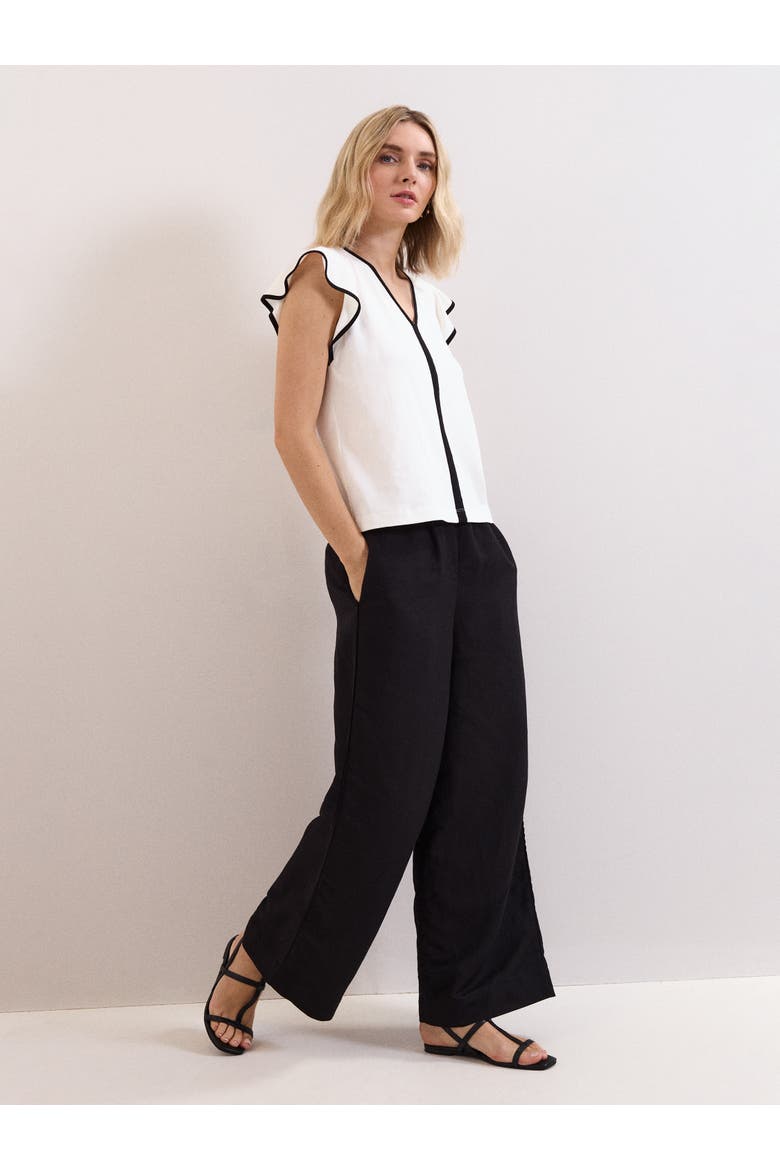 Fleur Ruffle Sleeve V-Neck Top, Alternate, color, Black/Ivory