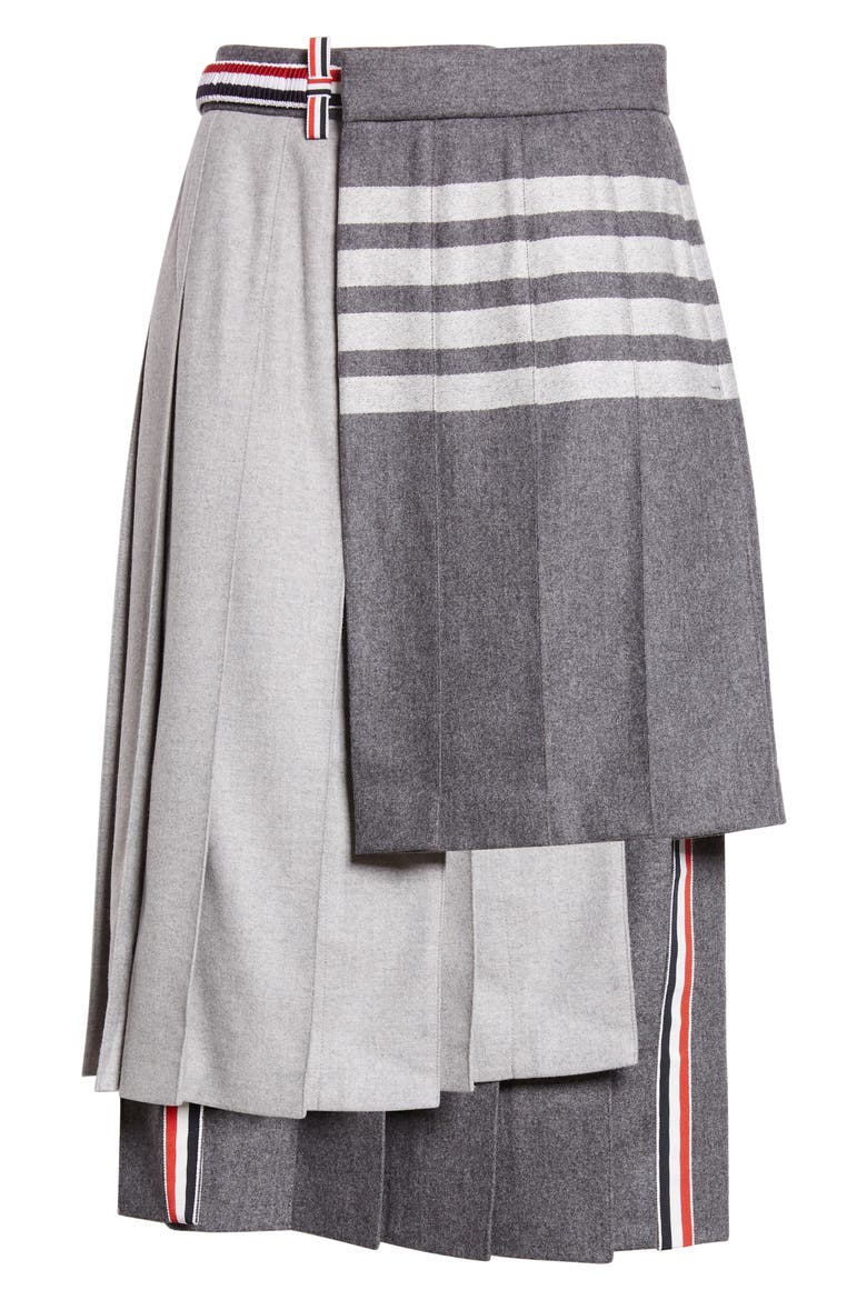 Pleated Asymmetric Mixed Media Wrap Skirt, Alternate, color, MEDIUM GREY
