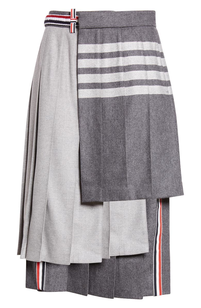 Thom Browne Pleated Asymmetric Mixed Media Wrap Skirt, Alternate, color, Medium Grey