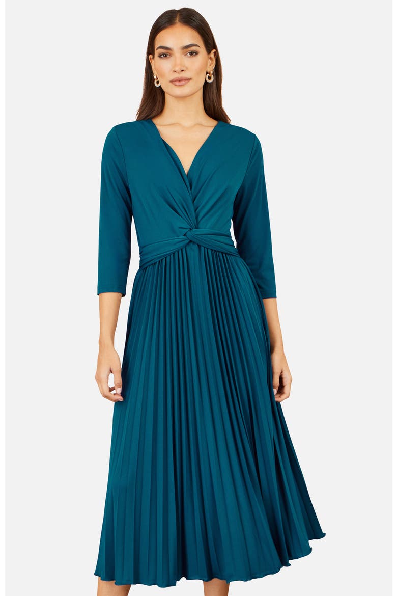 Stretch Wrap Pleated Midi Dress, Alternate, color, Teal