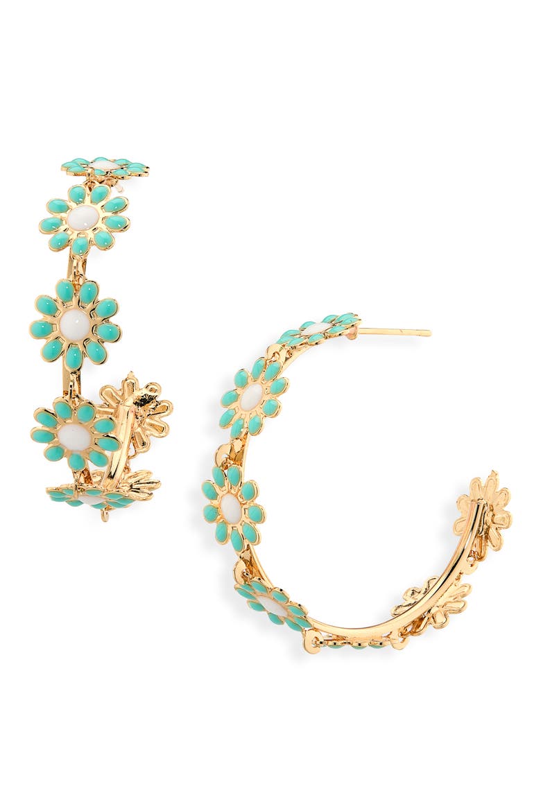 Flower Hoop Earrings, Main, color, BLUE/ MULTI