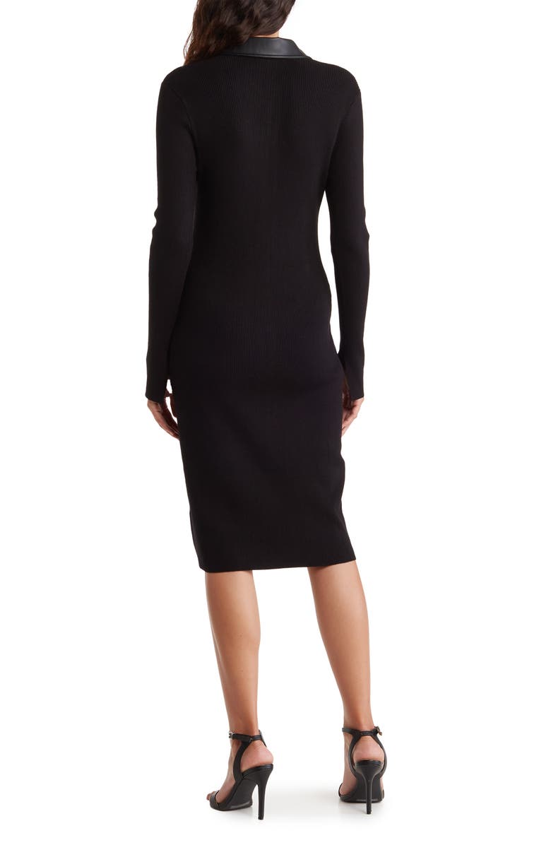 Ellen Tracy Faux Leather Trim Ribbed Shirtdress, Alternate, color, 