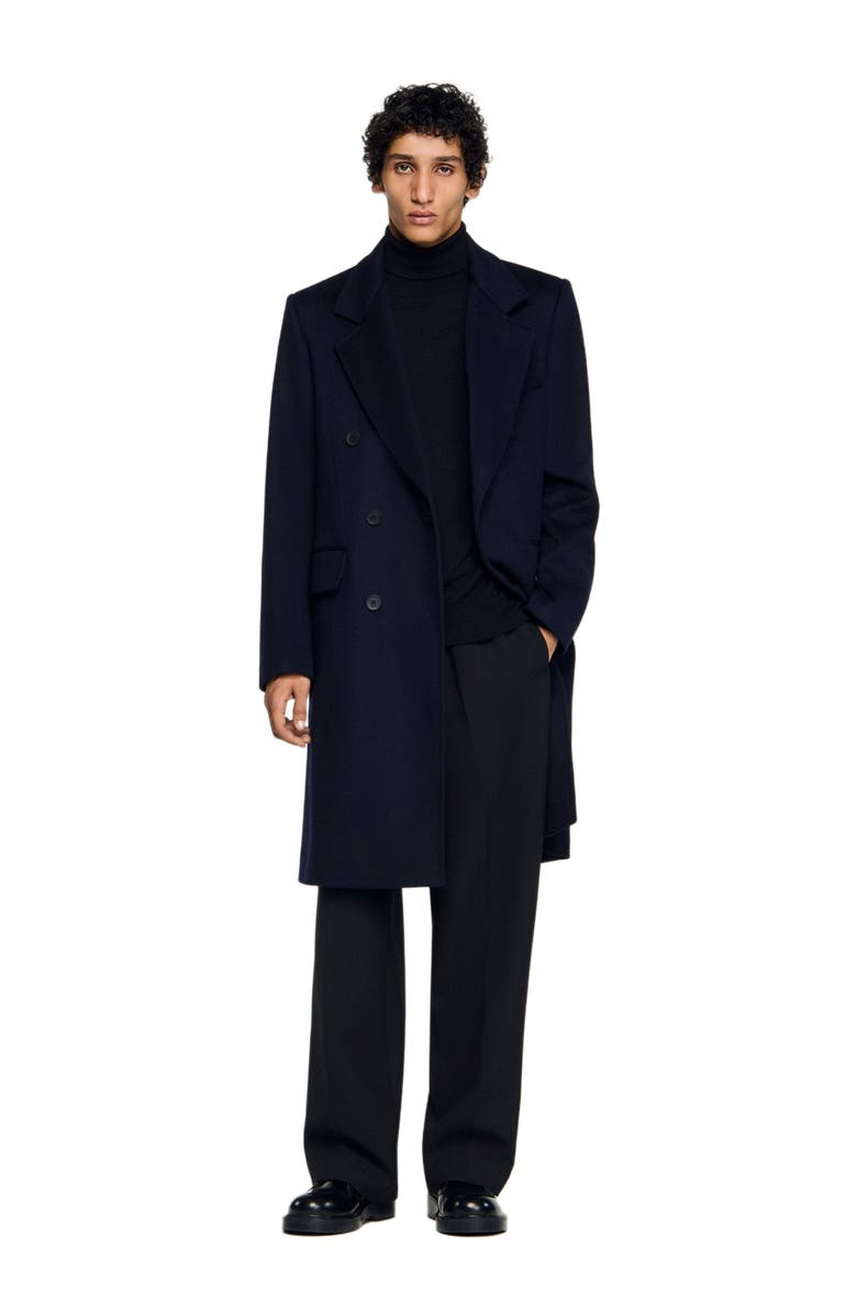 SANDRO Double-breasted wool coat, Alternate, color, Navy Blue
