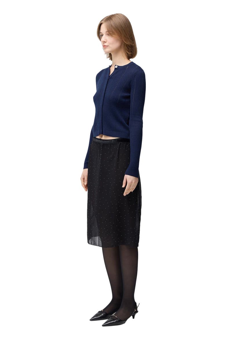 Hidden Button-Front Cashmere Silk Cardigan, Alternate, color, mood indigo